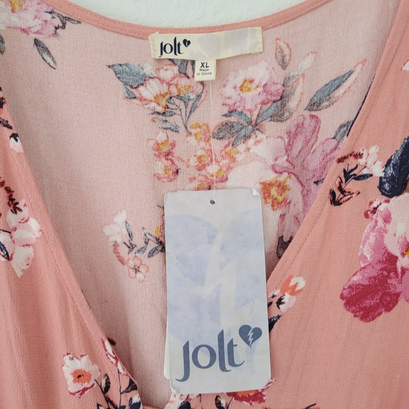 Jolt Peach Button Front Tie Waist Flutter Sleeve Jumpsuit - Picture 6 of 7